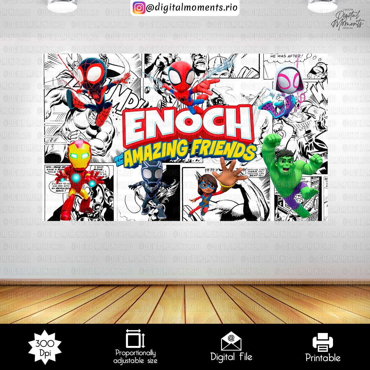 Spidey and his Amazing Friends 6x3,5 Panel Custom Design, Custom Digital File | Digital Download for Events. 4x7, amazing, and, arts, backdr…