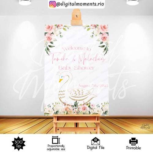 Swan Princess Sign 24x36, events, welcome, custom, swan, 24x36, princess, sign, design
