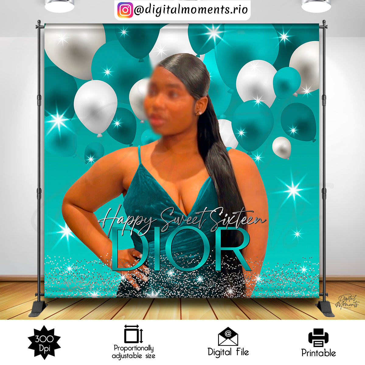 Sweet Sixteen 8x8 Custom Backdrop with 1 picture, DIGITAL FILE ONLY | Digital Download for Events for Events. 1, 8x8, arts, backdrop, backdr…