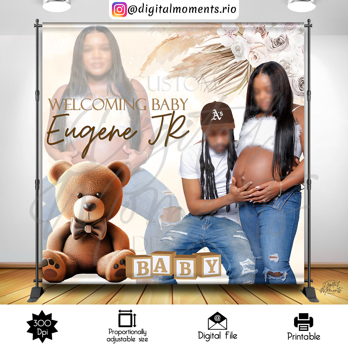 Teddy Bear Eugene 8x8, boho, events, custom, shower, baby, picture, 8x8, bear, teddy, backdrop