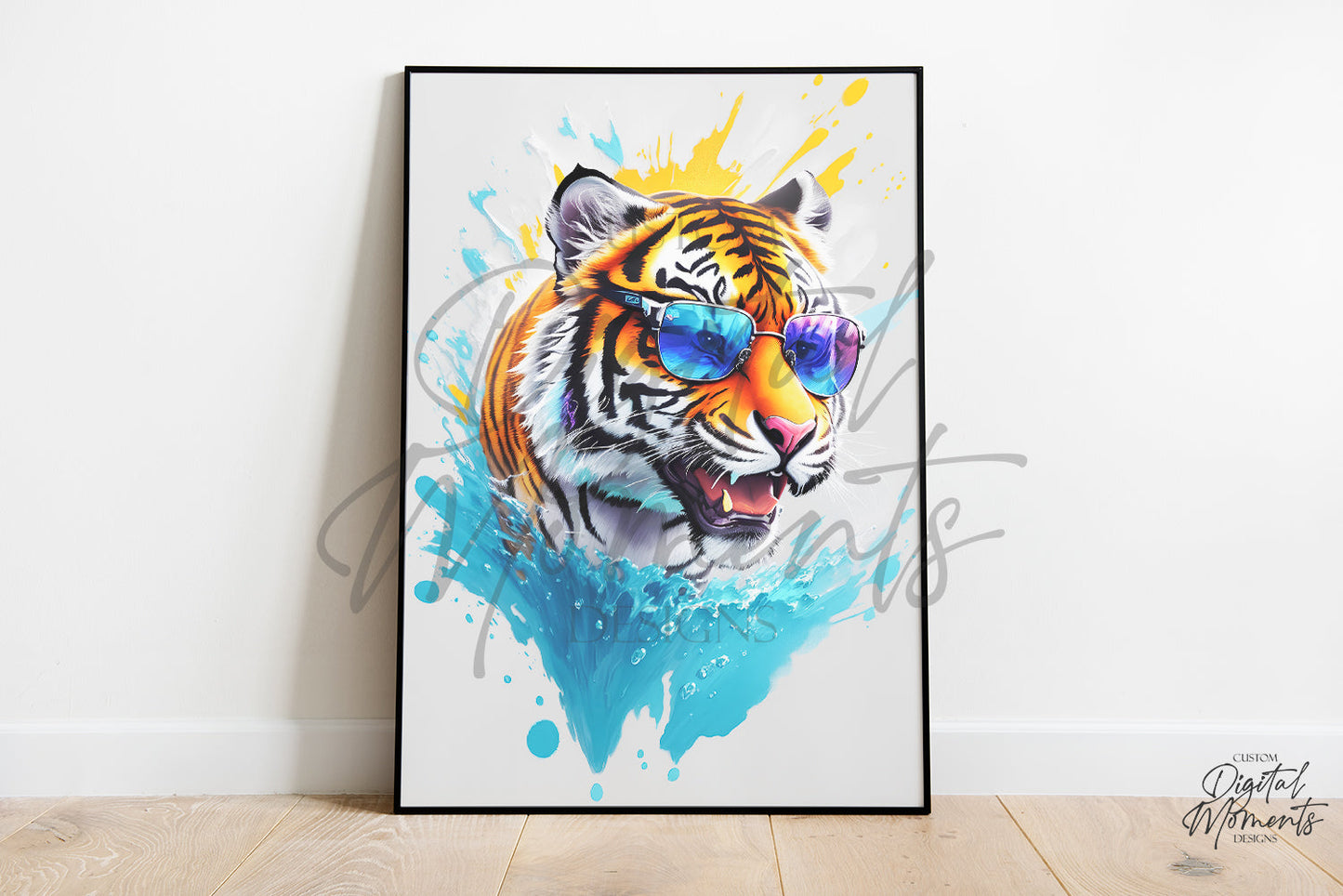 Tiger with sunglasses Poster, Splash Art, Wall Art - INSTANT DOWNLOAD | Digital Download for Events - Instant Digital Download