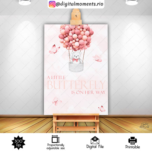 Teddy Bear Balloon Sign 24x36 Butterfly, events, welcome, custom, 24x36, sign, bear, teddy, design