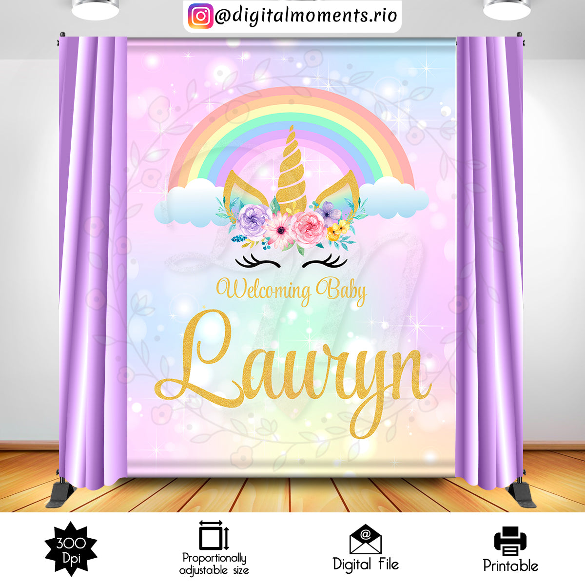 Unicorn Lauryn 6x8, events, custom, unicorn, 6x8, backdrop, design