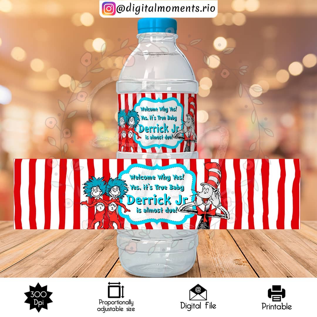 The Cat in the Hat Custom Water Bottle Label, Custom Digital File | Digital Download for Events for Events. arts, bottle, cat, celebration, …