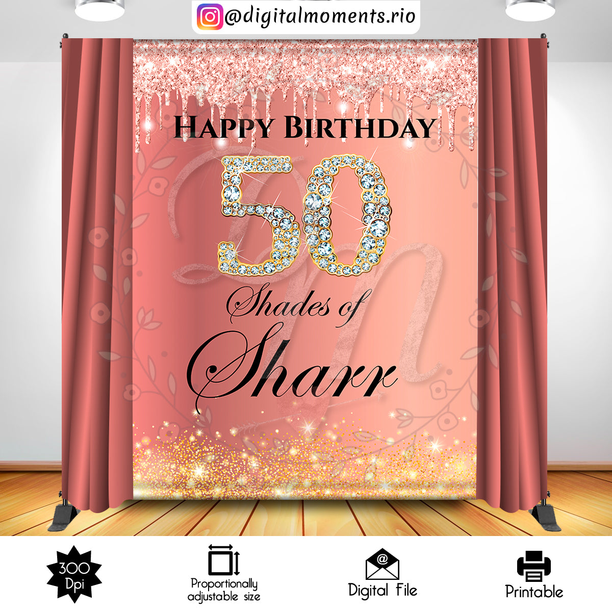 Rose Gold 6x8 Custom Backdrop, Digital file only | Custom Digital Download for Kids Party or Event