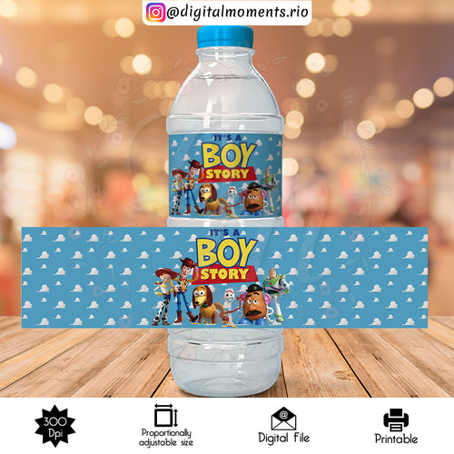 A Boy Story Label 8_35x2_08, events, bottle, toy, custom, story, label, water