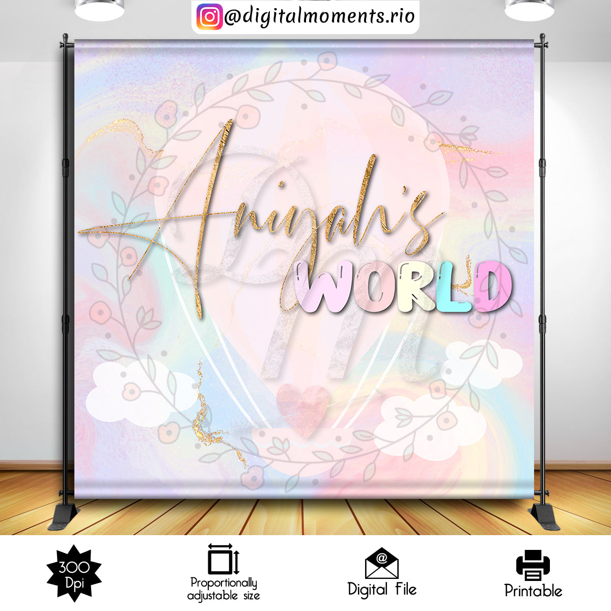 Hot air balloon pastel colors 8x8 custom backdrop, Digital file only