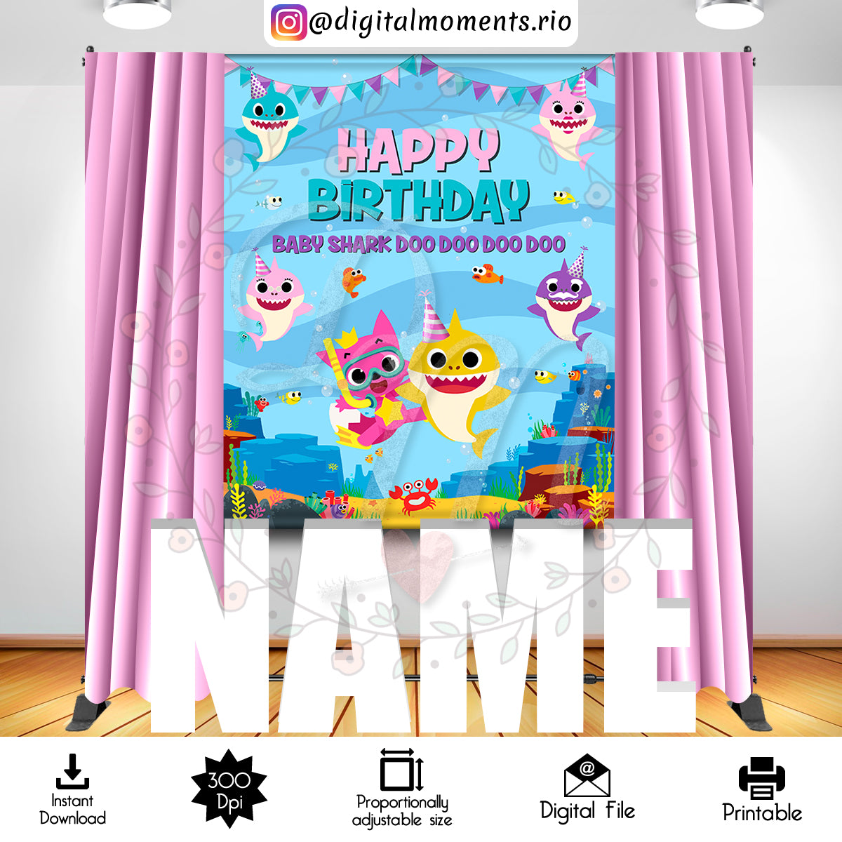 Baby Shark 5x6 Digital Backdrop Design, Instant Download | Digital Download for Events - Instant Digital Download