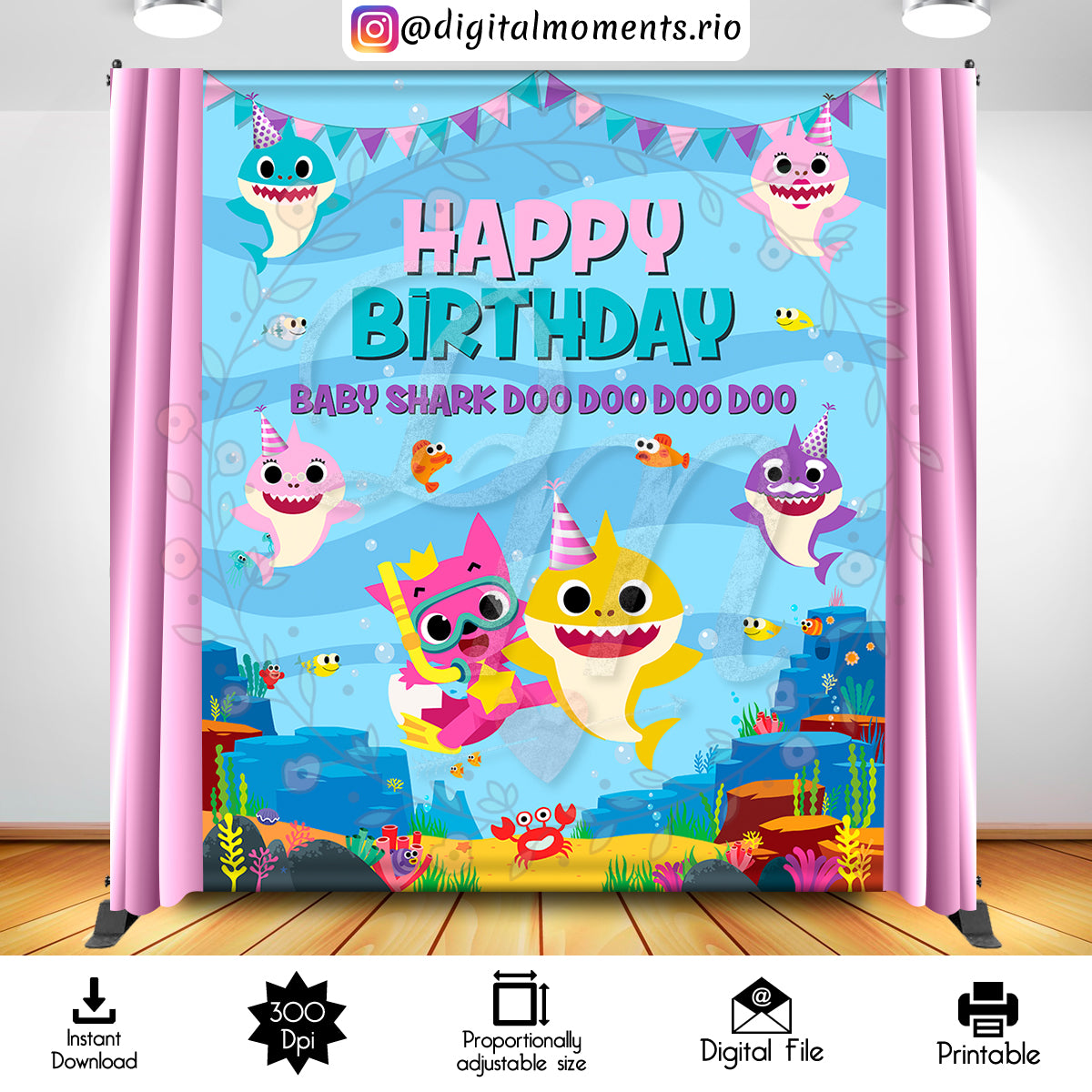 Baby Shark 5x6 Instant 02, events, 5x6, baby, backdrop, design, shark, instant