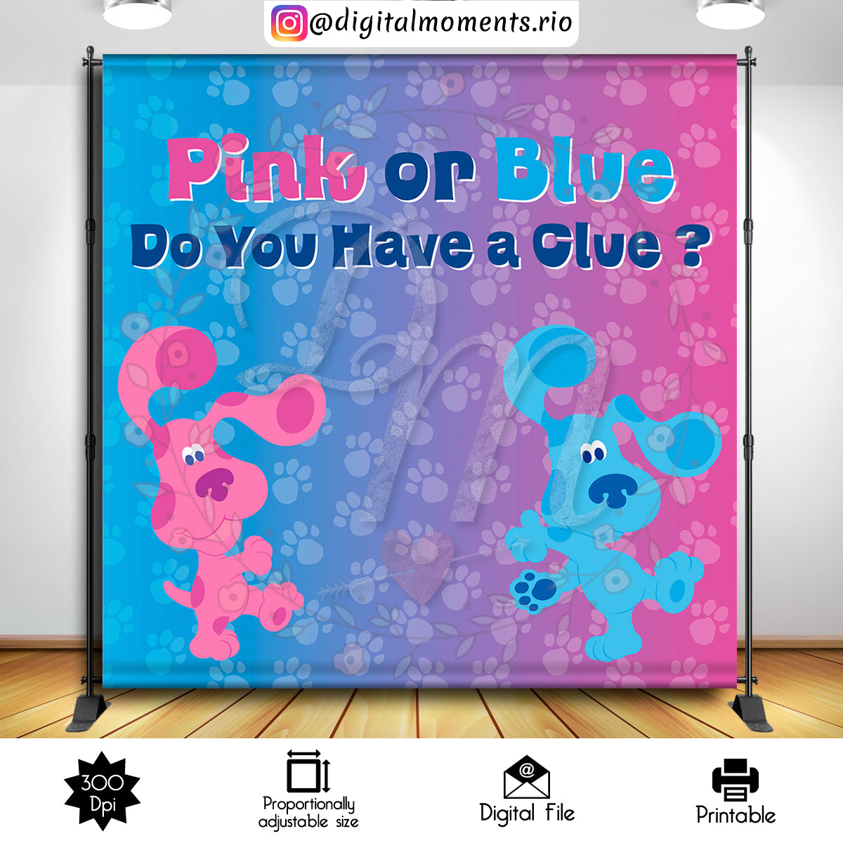 Blues Clues 8x8 Gender Reveal Custom Backdrop Digital file only