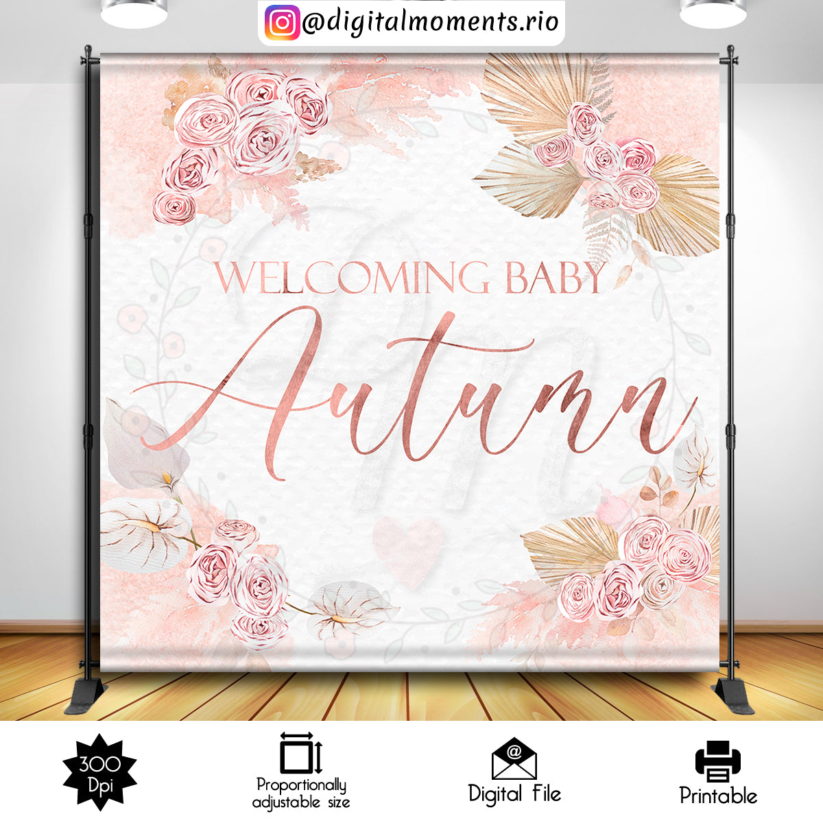 Boho/Pampas grass 8x8 Custom Backdrop, Custom Digital File | Digital Download for Events for Events