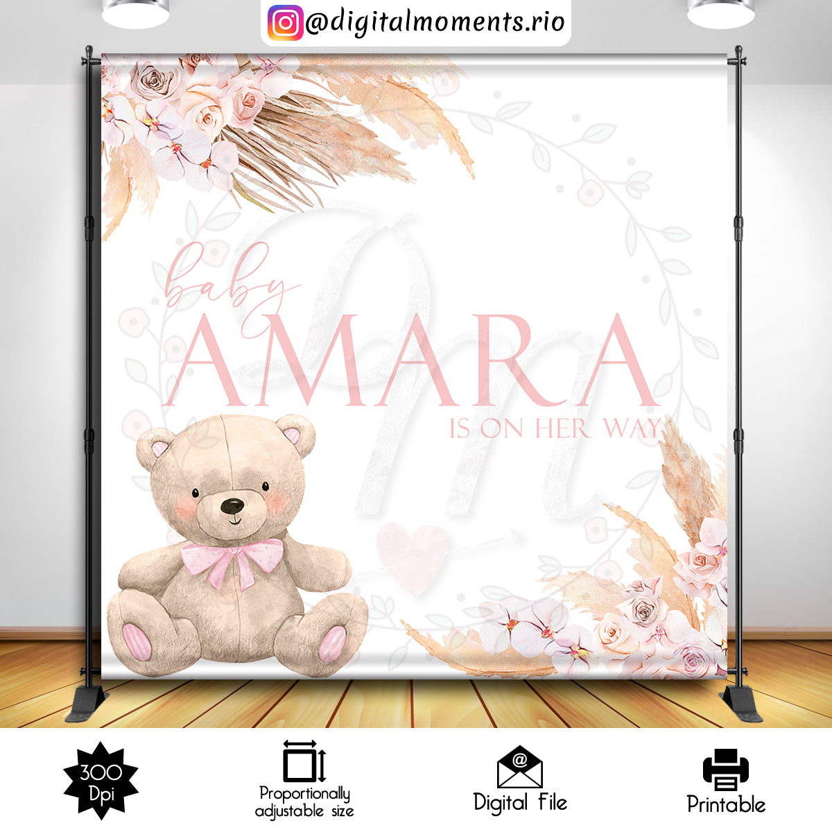 Teddy Bear 8x8 Custom Backdrop, Digital file only