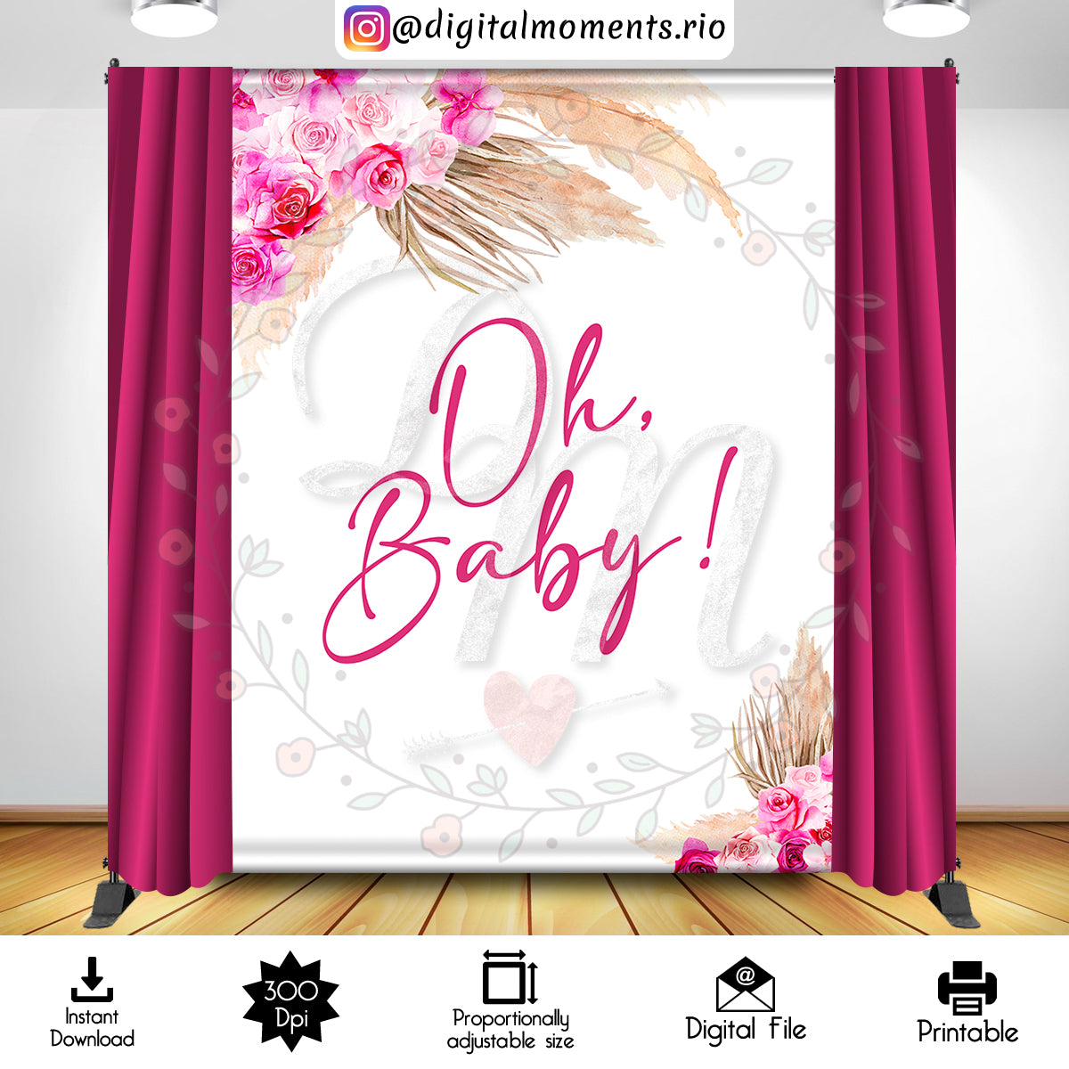 Boho Oh Baby 6x8 Instant_b9d95e63 505d 498b 95be 07b9f2bdc98a, boho, events, 6x8, backdrop, design, instant