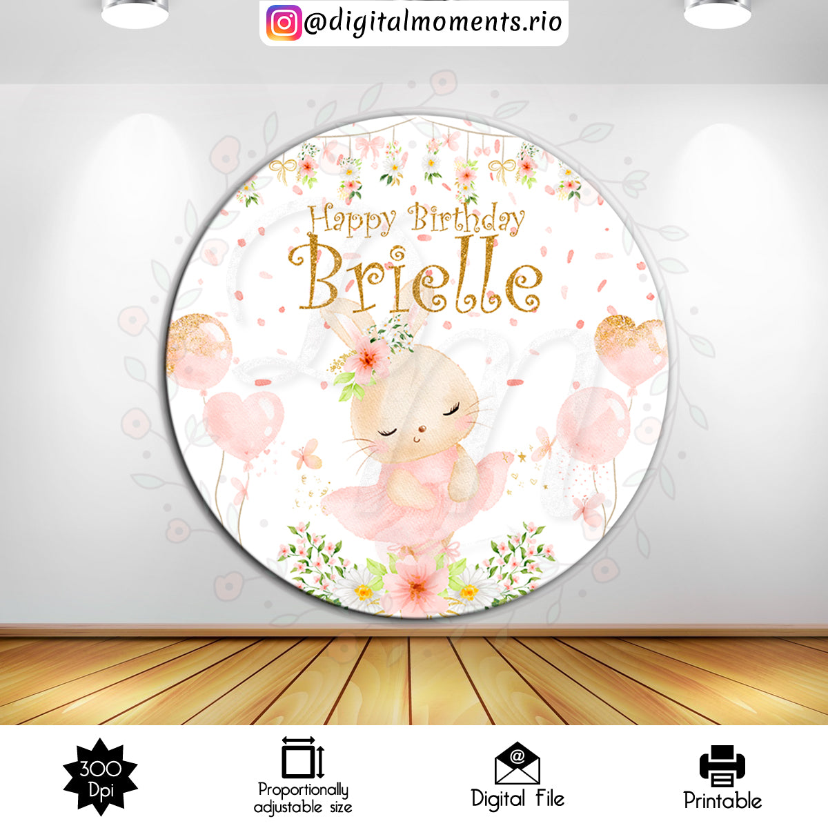 Bunny Ballerina 3x3, events, custom, backdrop, bunny, ballerina, 6x6