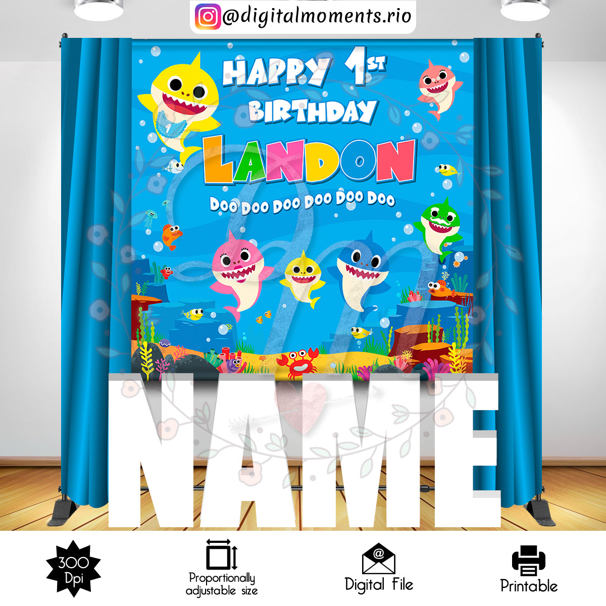 Baby Shark 6x6 Custom Backdrop, Custom Digital File | Digital Download for Events for Events. 6x6, arts, baby, backdrop, backdrop-sign, cele…