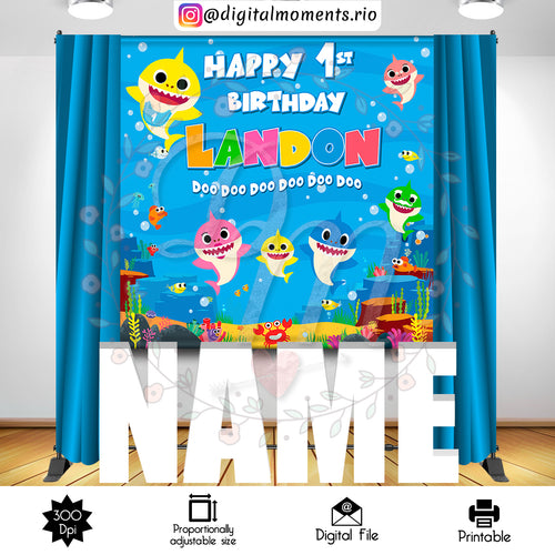 Baby Shark Landon 6x6, events, custom, baby, backdrop, shark, 6x6