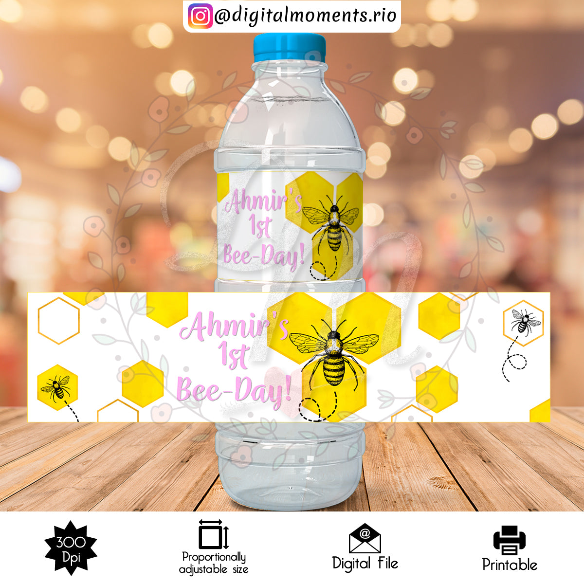 Bee-Day Custom Water Bottle Label, Custom Digital File | Digital Download for Events for Events. arts, bee, bottle, celebration, custom, day…