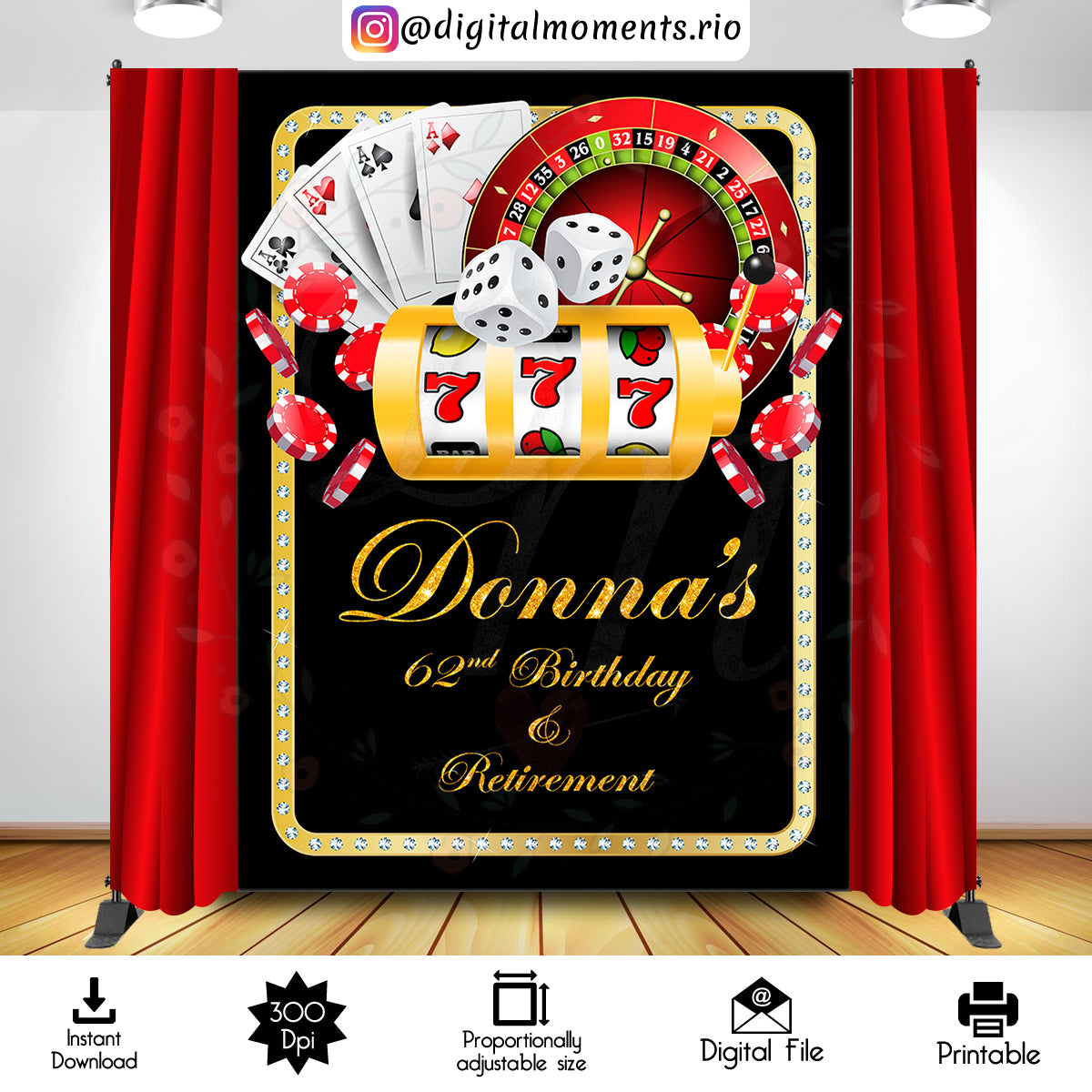 Casino 6x8 Custom Backdrop, Digital file only | Custom Digital Download for Kids Party or Event