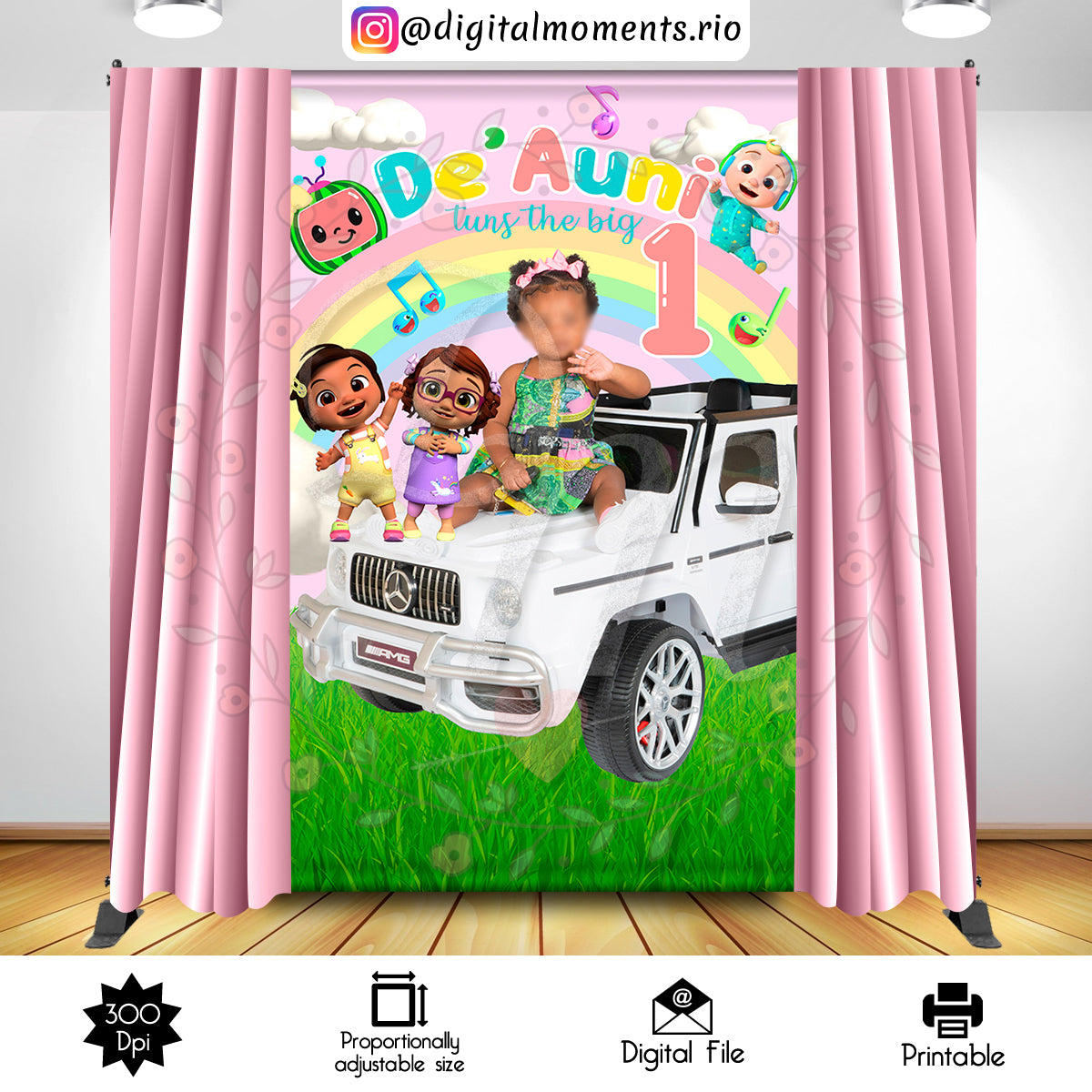 Cocomelon 5x8 Fondo personalizado con imagen, solo archivo digital