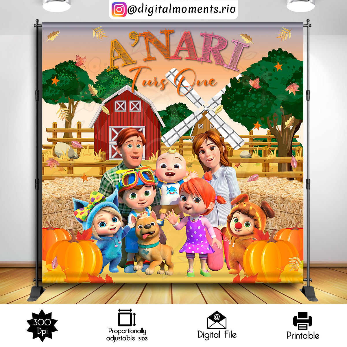 Cocomelon Pumpkin Patch 8x8 custom backdrop, Digital file only