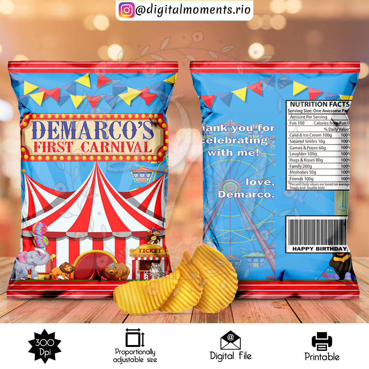 Carnival Custom Chip Bag, Custom Digital File | Digital Download for Events for Events. arts, bag, birthday, carnival, celebration, chip, ci…