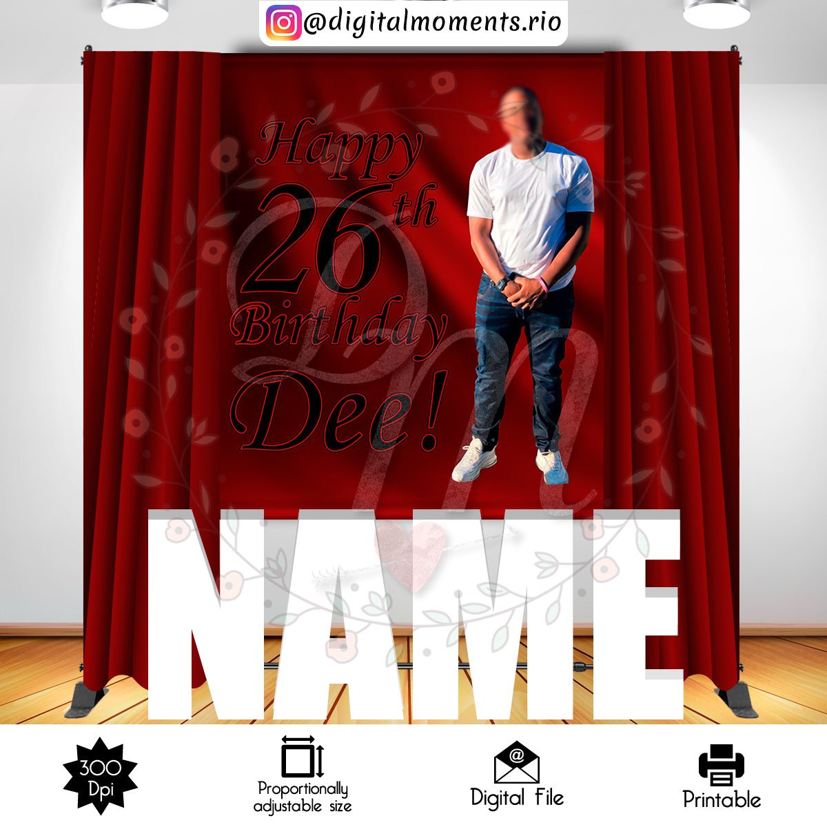 Red and Black 5x6 Custom backdrop with picture, Custom Digital File | Digital Download for Events for Events. 5x6, and, arts, backdrop, back…