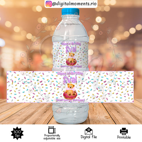 Donut Worry Label 8_35x2_08, donut, events, bottle, custom, label, water, bear, teddy