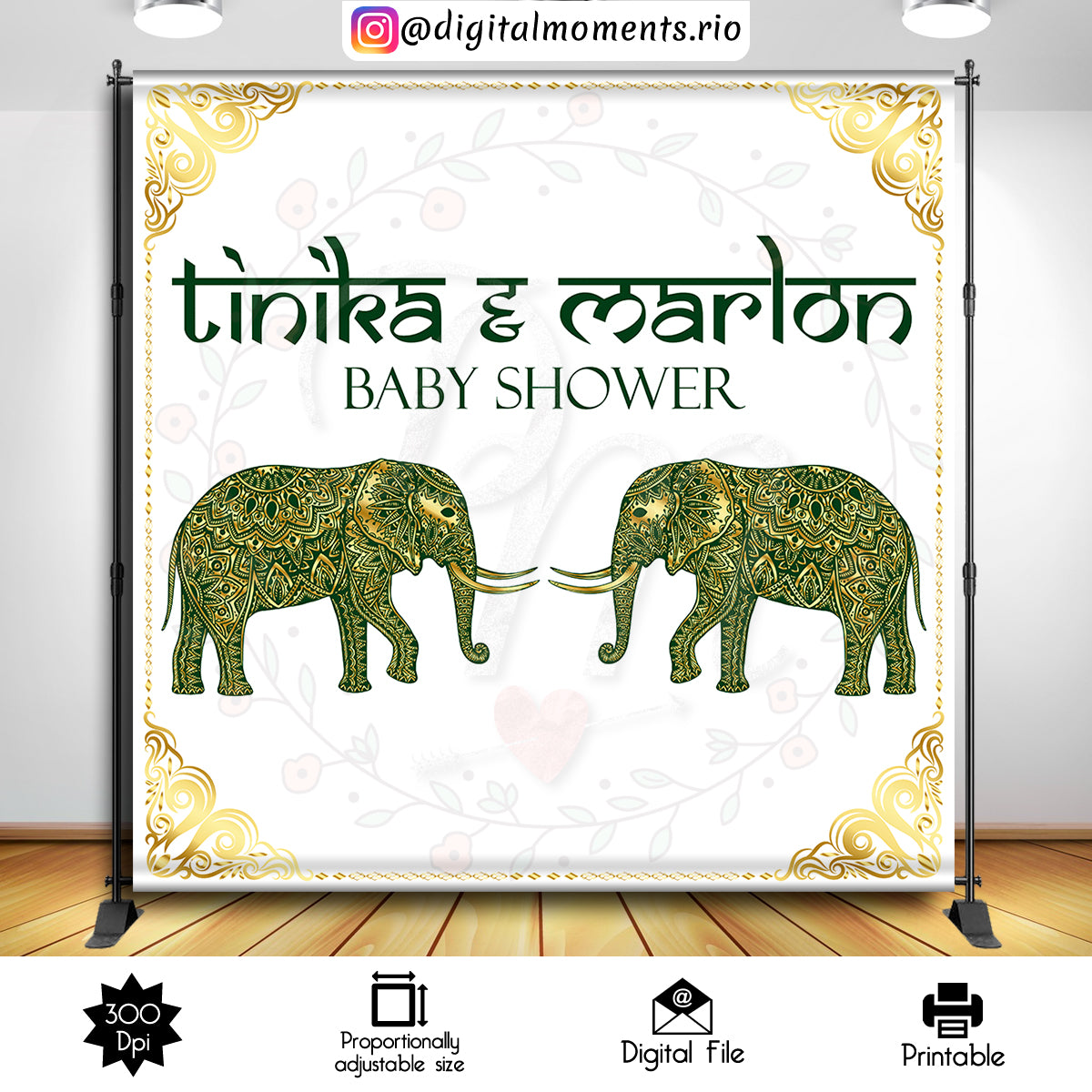 Mandala Elephant 8x8 Custom Backdrop, Digital file only | Custom Digital Download for Kids Party or Event