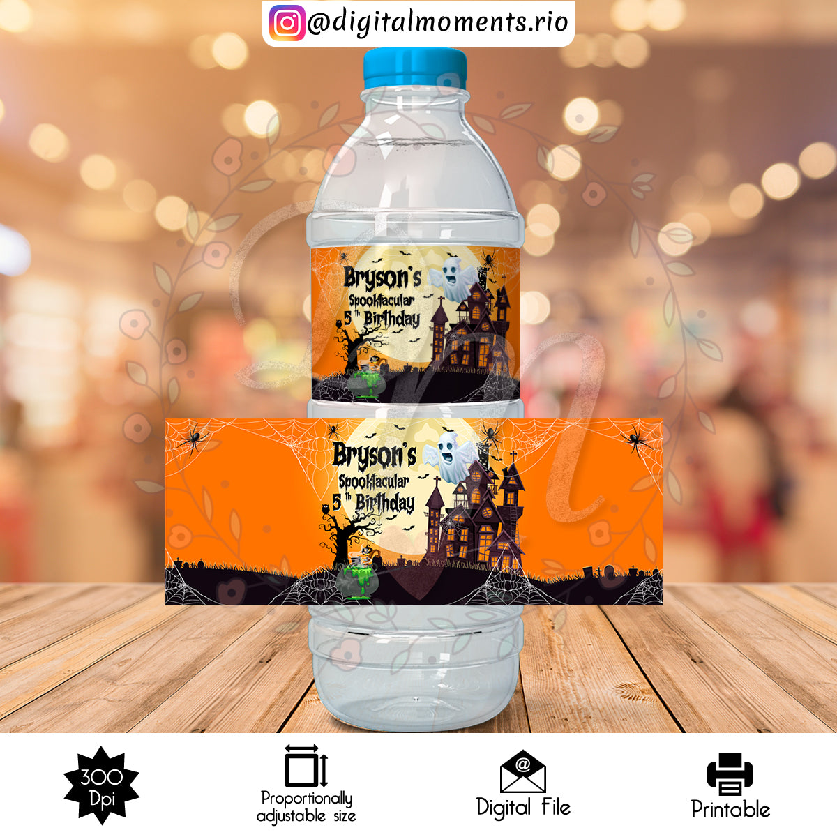 Halloween Custom Water Bottle Label, Digital file only | Custom Digital Download for Kids Party or Event