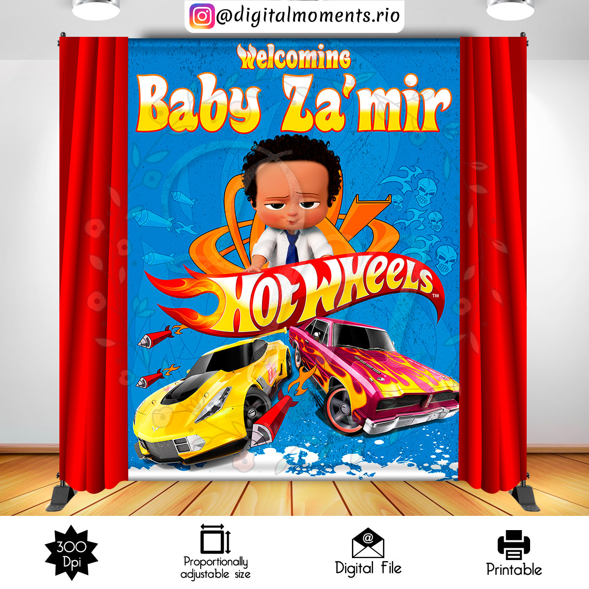 Hot Wheels 6x8 Custom Backdrop, Digital file only | Custom Digital Download for Kids Party or Event