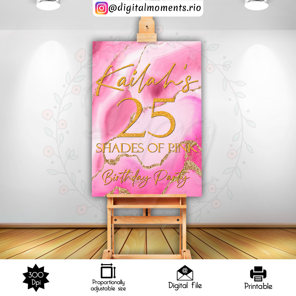 Shades of Pink 2x3 Custom sign, Digital file only | Custom Digital Download for Kids Party or Event