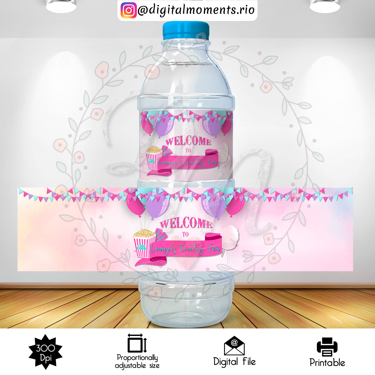 Carnival Custom Water Bottle Label, Digital file only | Custom Digital Download for Kids Party or Event