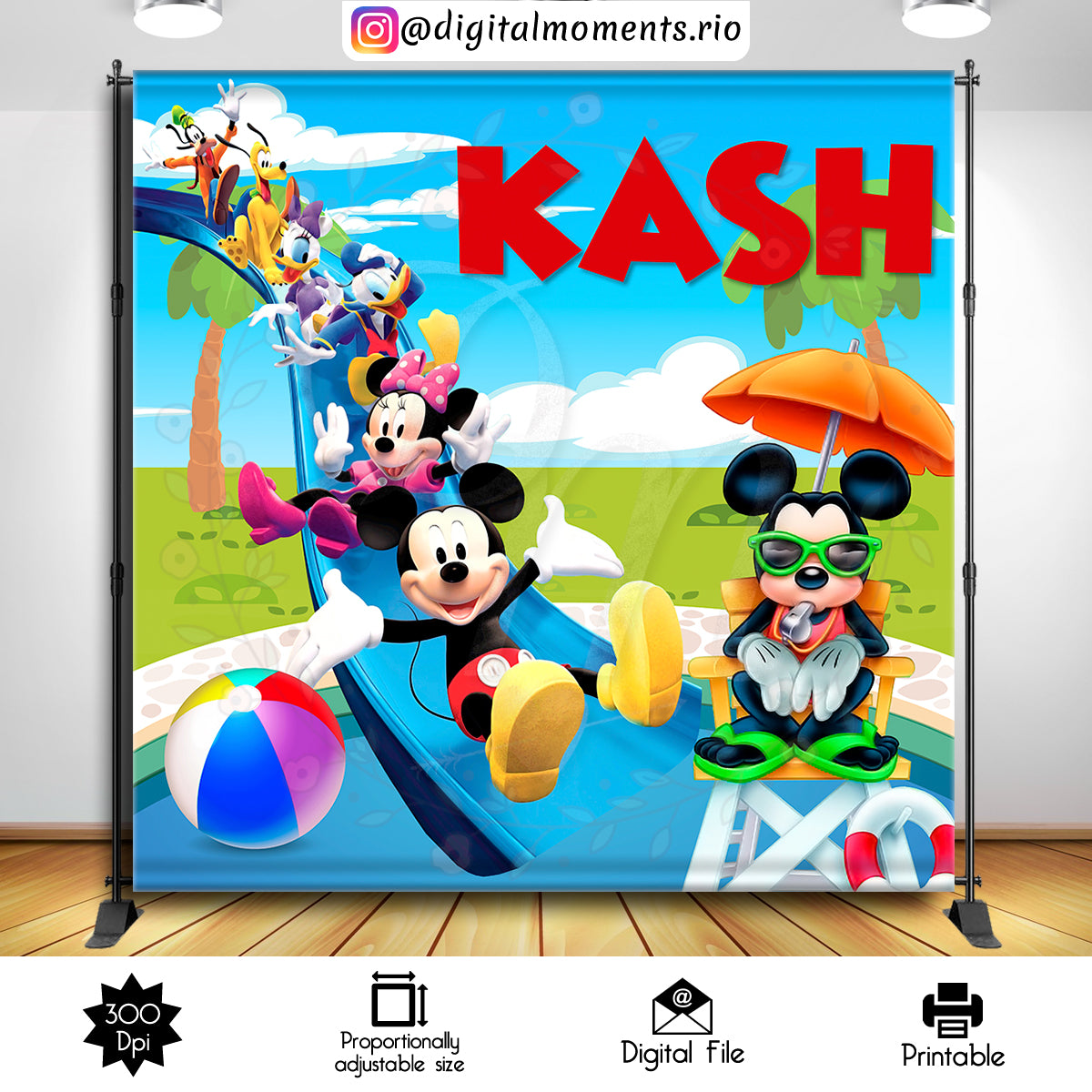 Mickey Mouse Pool Party 8x8 Custom Backdrop, Digital file only