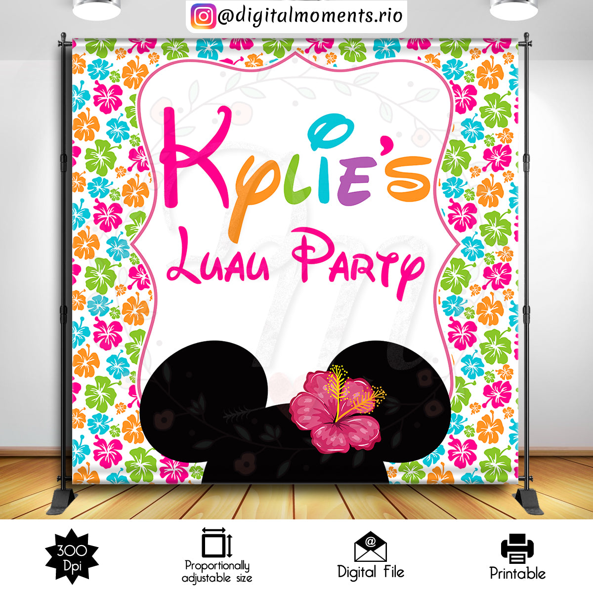 Minnie Mouse Aloha 8x8 Custom Backdrop, Digital file only