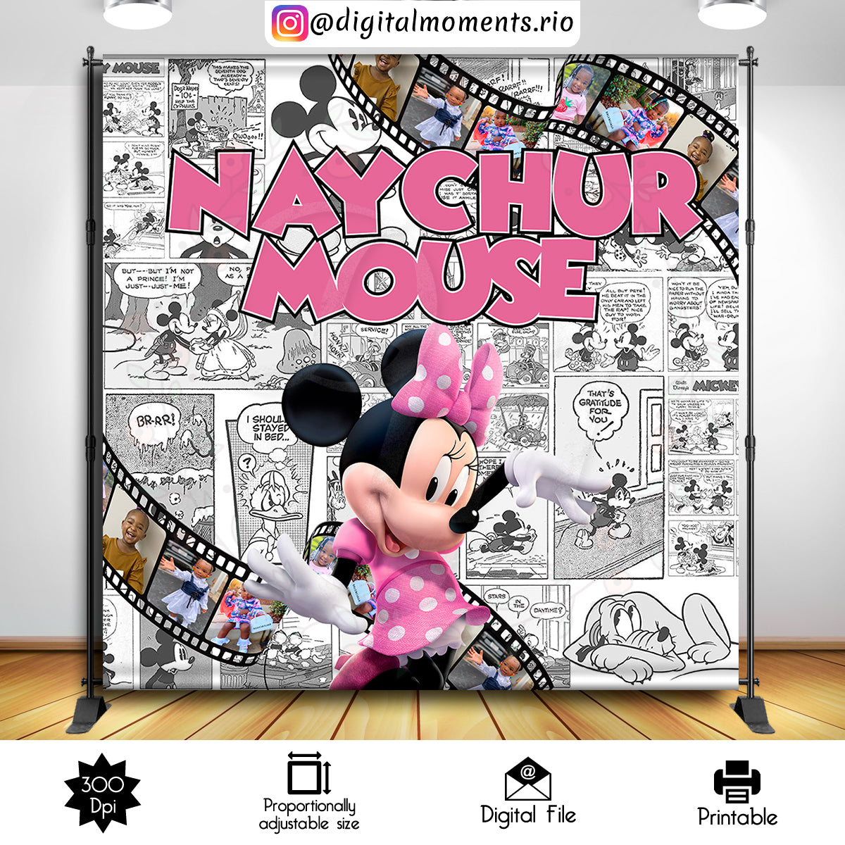 Minnie Mouse 8x8 Custom Backdrop, Digital file only | Custom Digital Download for Kids Party or Event