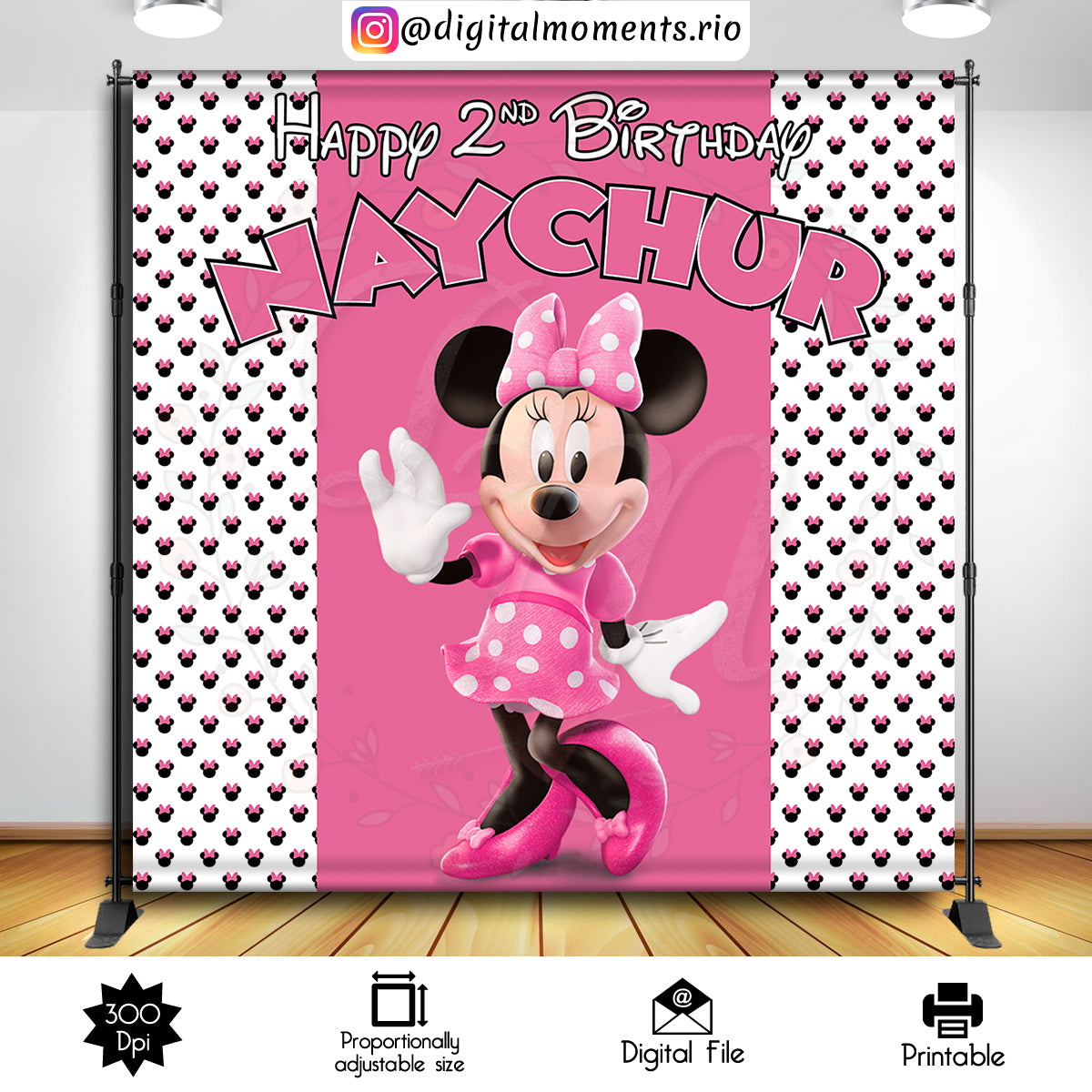 Minnie Mouse 8x8 Fondo personalizado, solo archivo digital