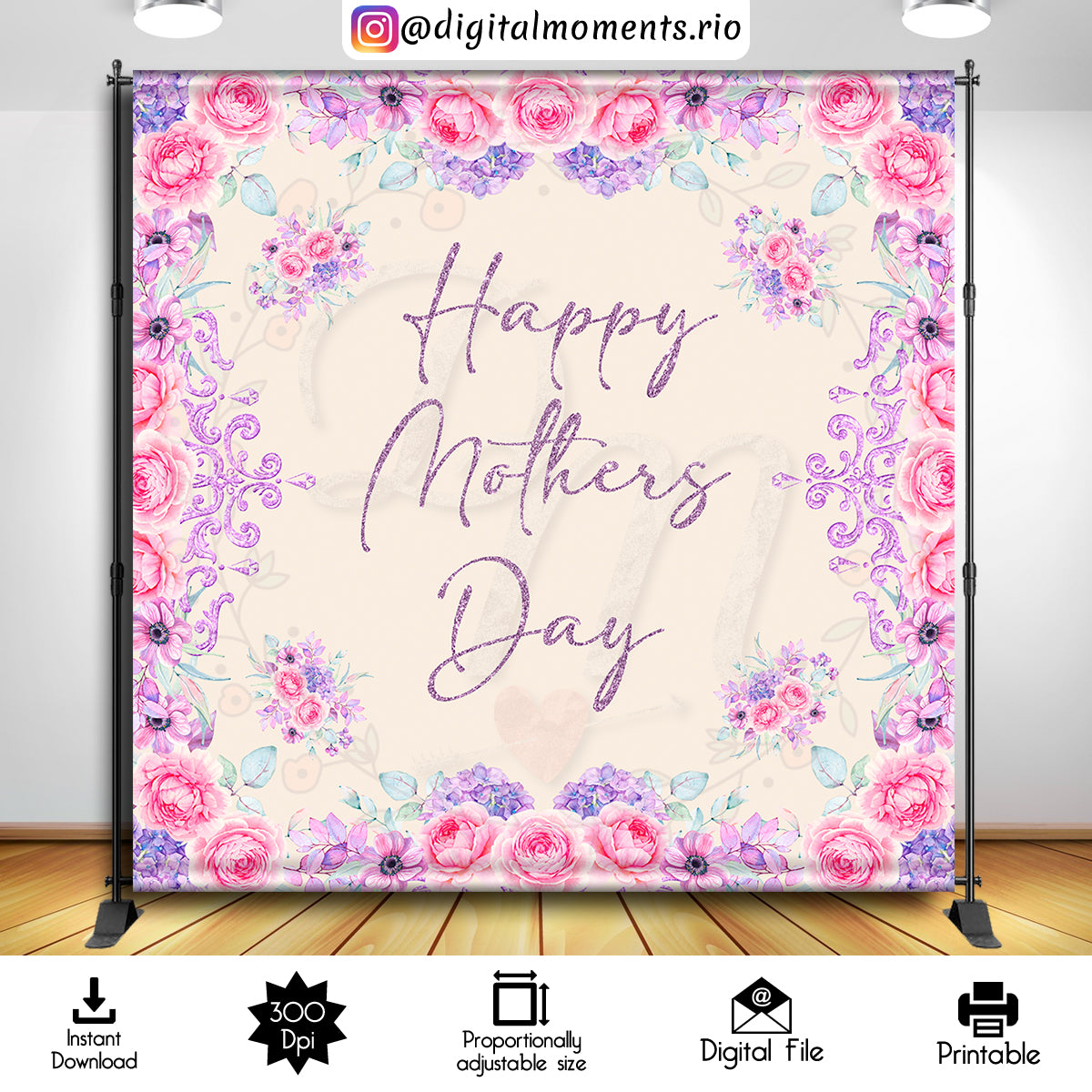 Mothers Day 8x8 Digital Backdrop Design, Instant Download | Custom Digital Download for Kids Party or Event