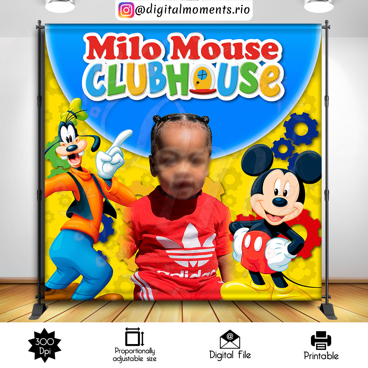 Mickey Mouse 8x8 Custom Backdrop with one picture, Digital file only