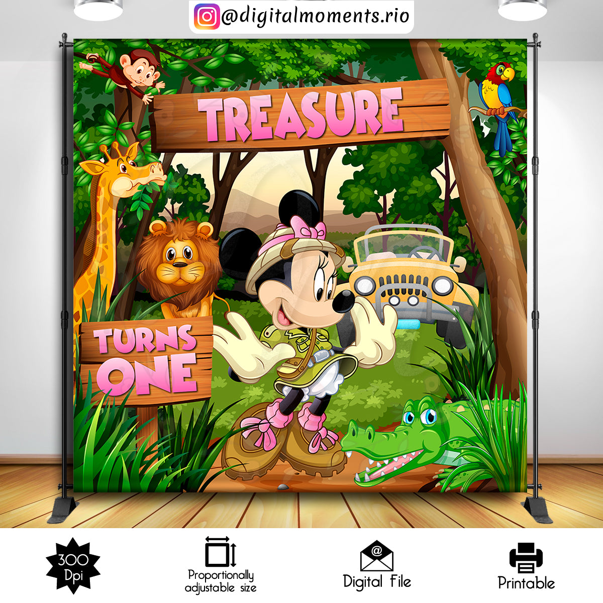Minnie Mouse Safari 8x8 Custom Backdrop, Digital file only