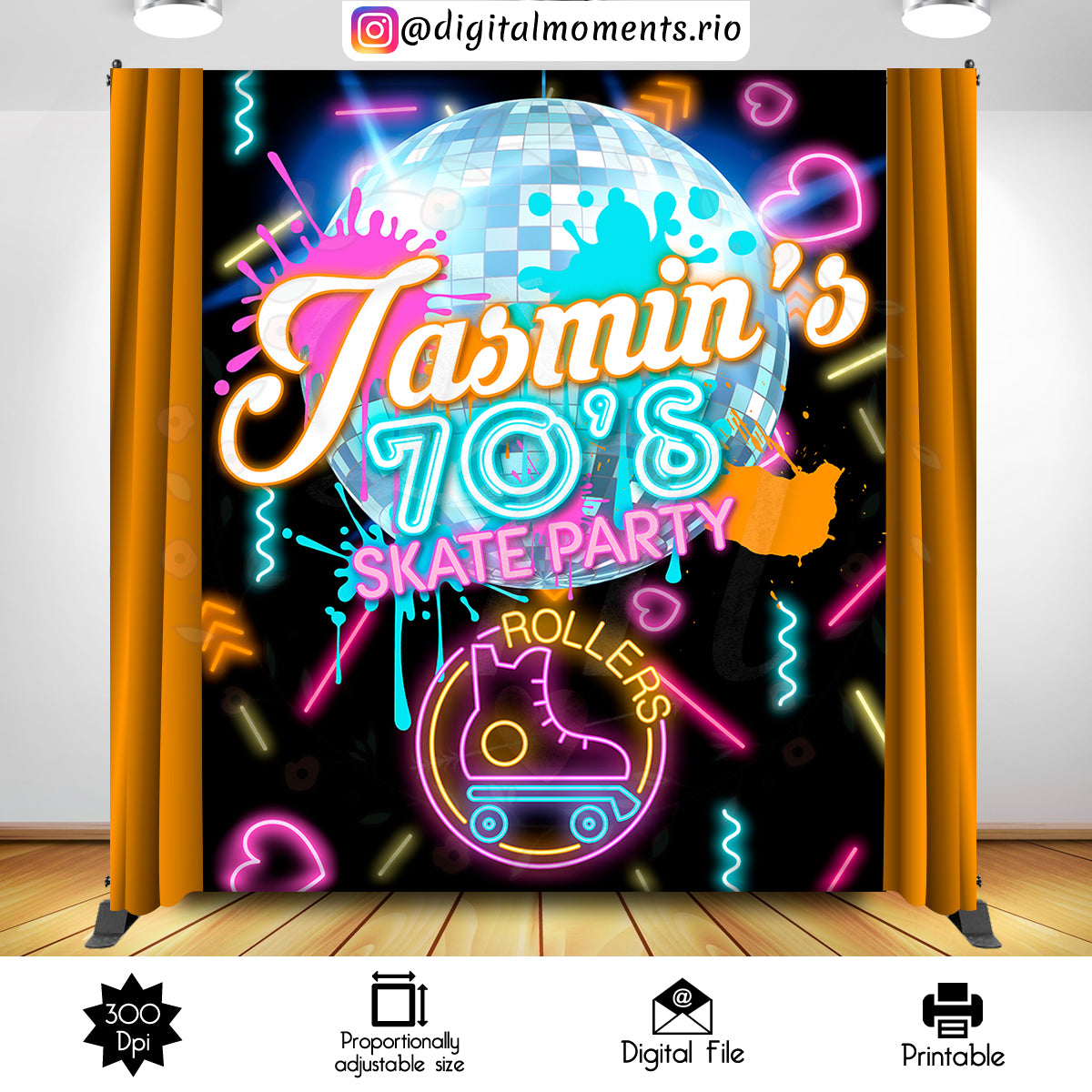 Neon Party 5x6 Fondo personalizado, solo archivo digital