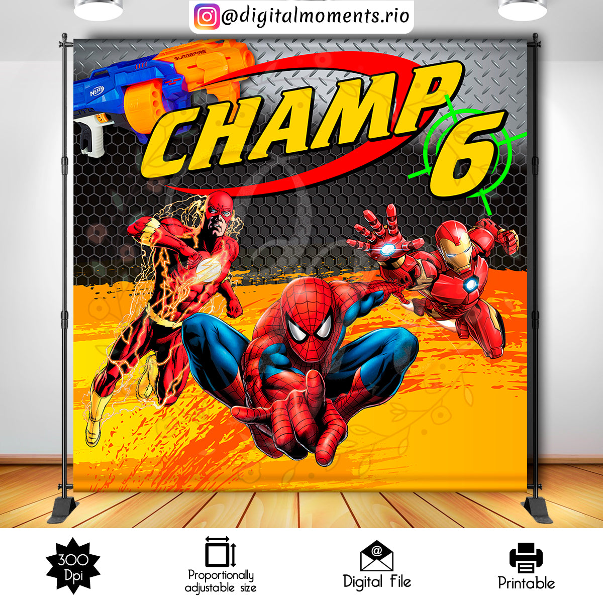 Nerf Heroes 8x8 Custom backdrop, Digital file only | Custom Digital Download for Kids Party or Event