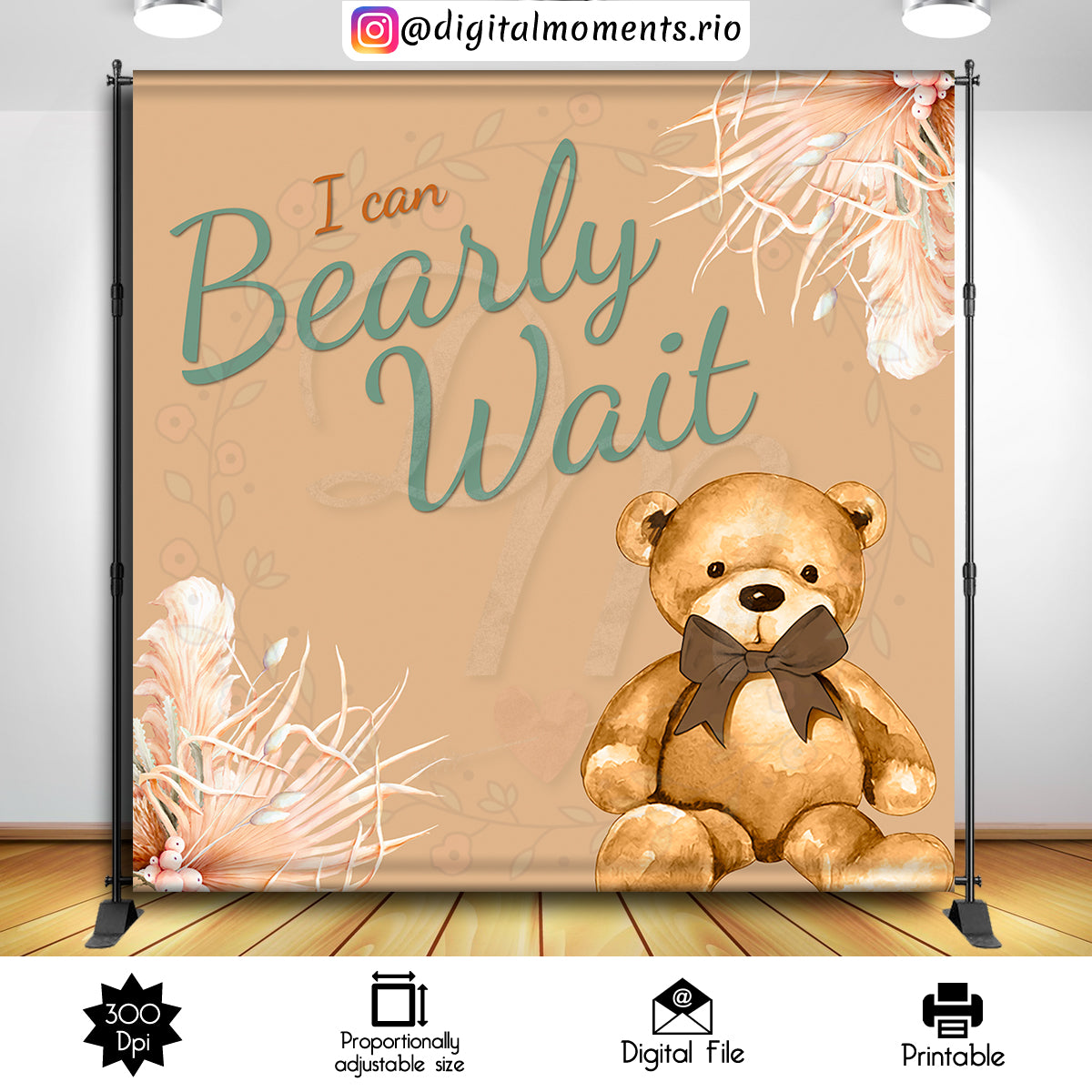 Pampas Bearly 8x8, events, custom, 8x8, bear, teddy, backdrop