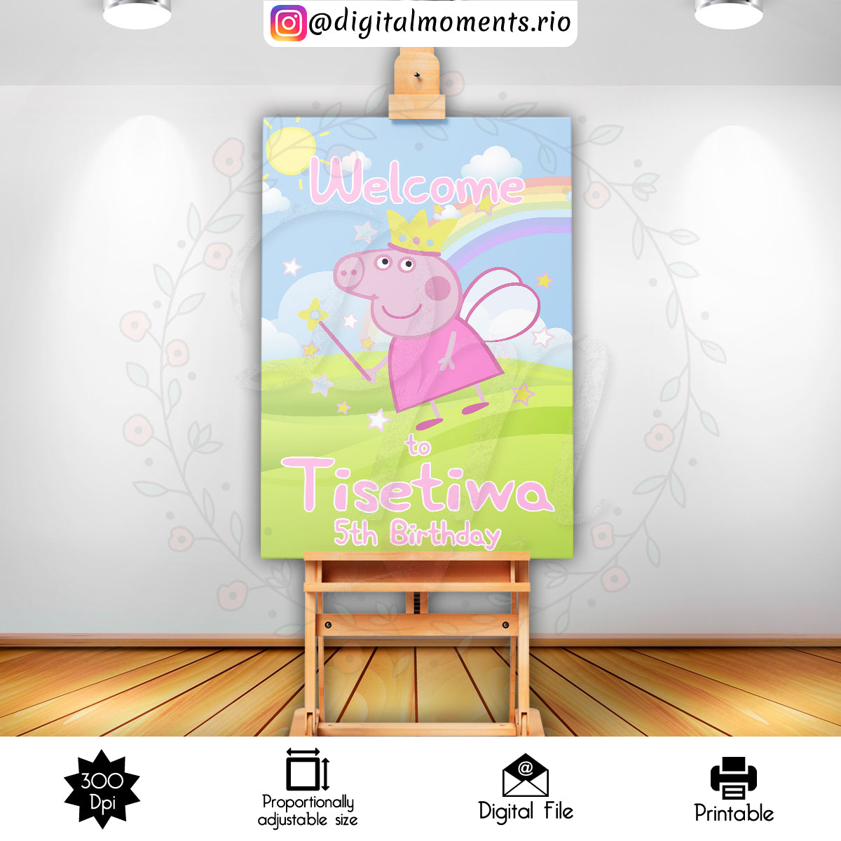 Peppa Pig 2x3 Custom sign, Digital file only | Custom Digital Download for Kids Party or Event