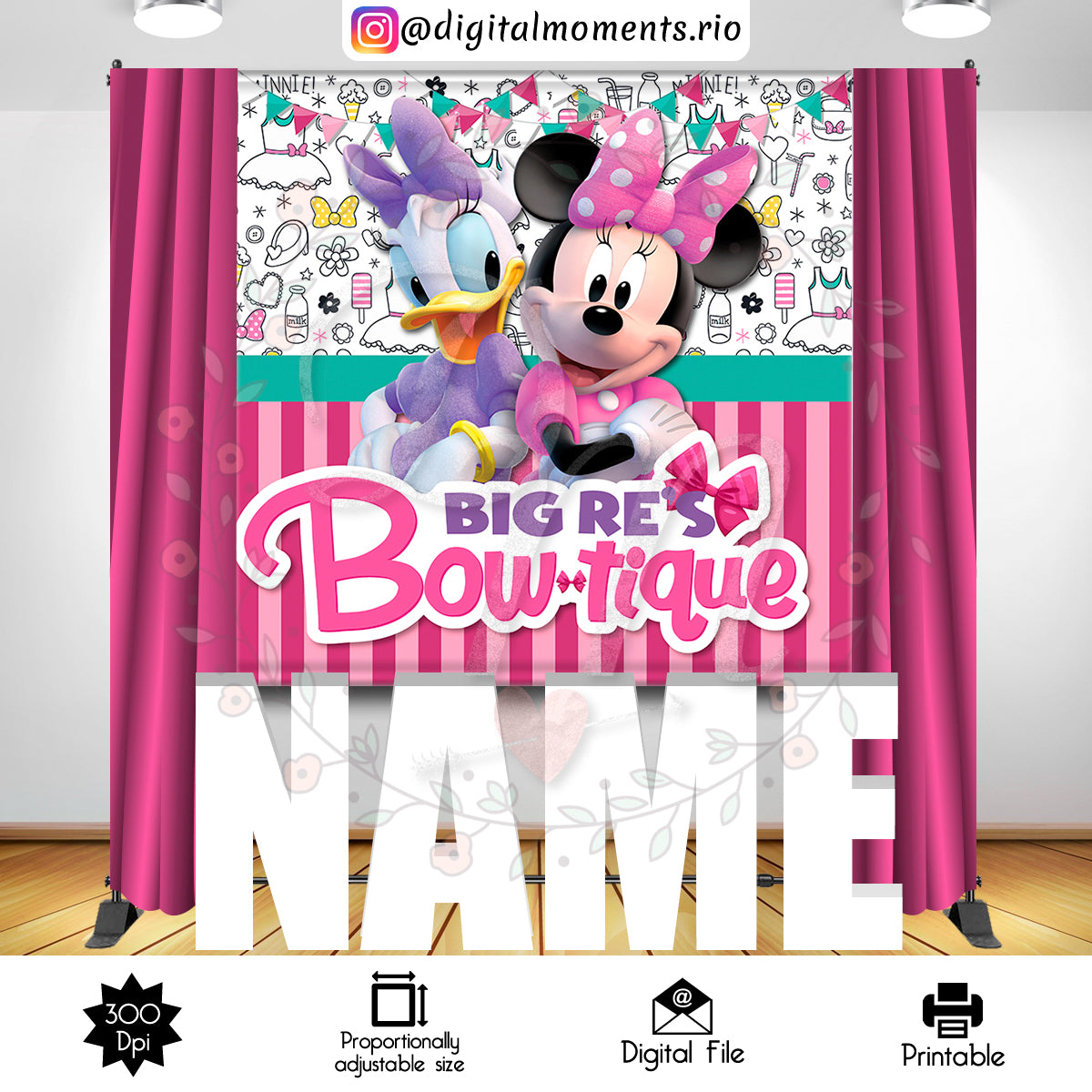 Minnie Mouse Bowtique 6x6 Custom Backdrop, Custom Digital File | Digital Download for Events for Events. 6x6, arts, backdrop, backdrop-sign,…