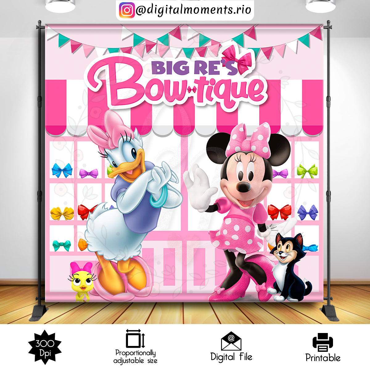 Minnie Mouse Bowtique 8x8 Custom Backdrop, Digital file only Custom Digital Download for Kids Party or Event