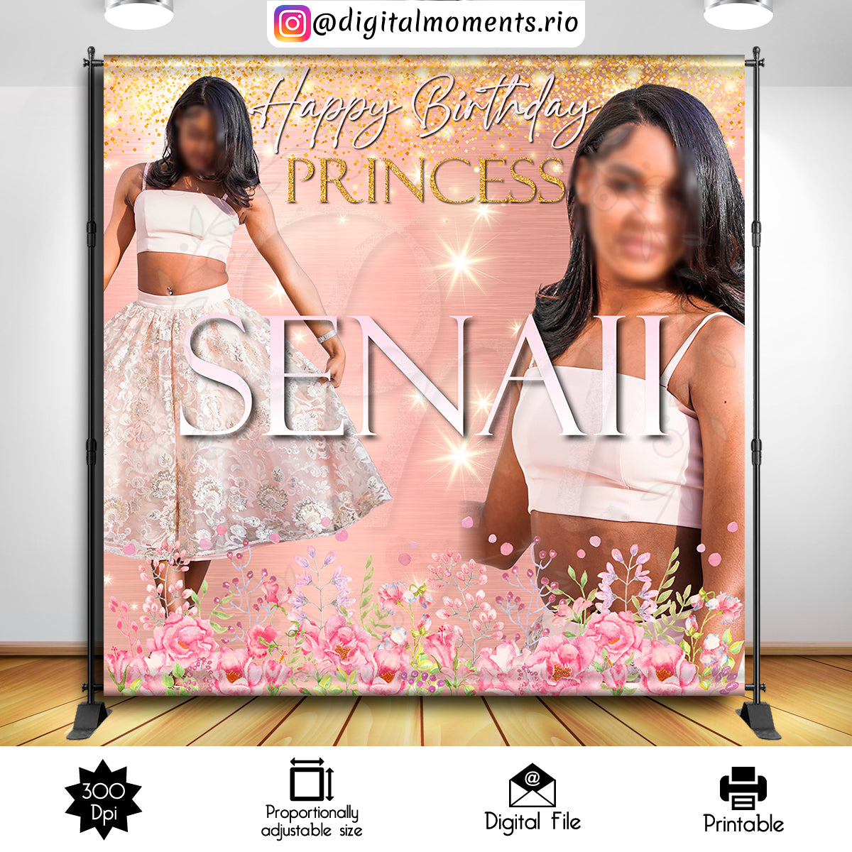 Dulce Dieciséis 8x8 Fondo personalizado con 2 imágenes, solo archivo digital