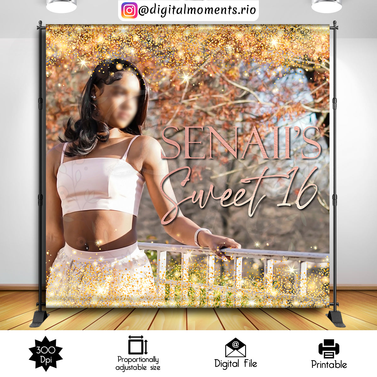 Sweet Sixteen 8x8 Custom Backdrop, Digital file only