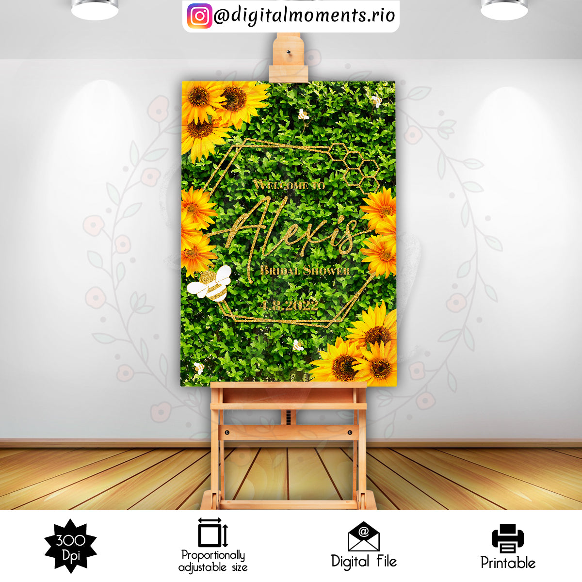 Sunflower and Bee 24x36 custom sign, Digital file only | Custom Digital Download for Kids Party or Event