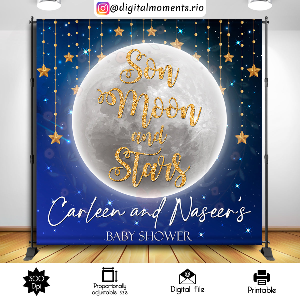 Son, Moon and Stars 8x8 Custom Backdrop, Digital file only | Custom Digital Download for Kids Party or Event