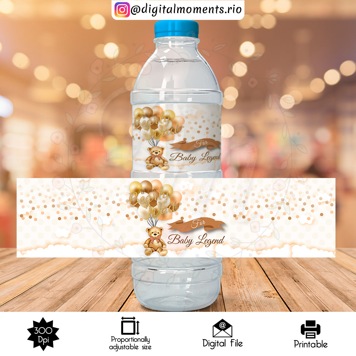 Teddy Bear Custom Water Bottle Label, Digital file only | Custom Digital Download for Kids Party or Event